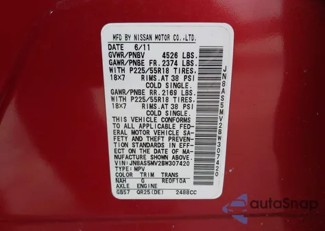 2011 Nissan Rogue Sv из США, поврежденный, VIN JN8AS5MV2BW307420